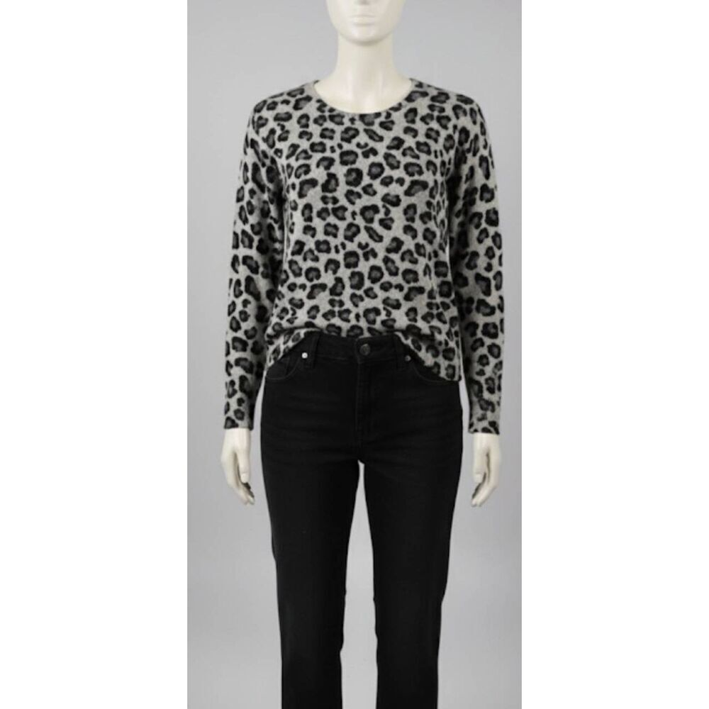 Cynthia Rowley Women Small sweater lightweight cashmere leopard 2ply gray black